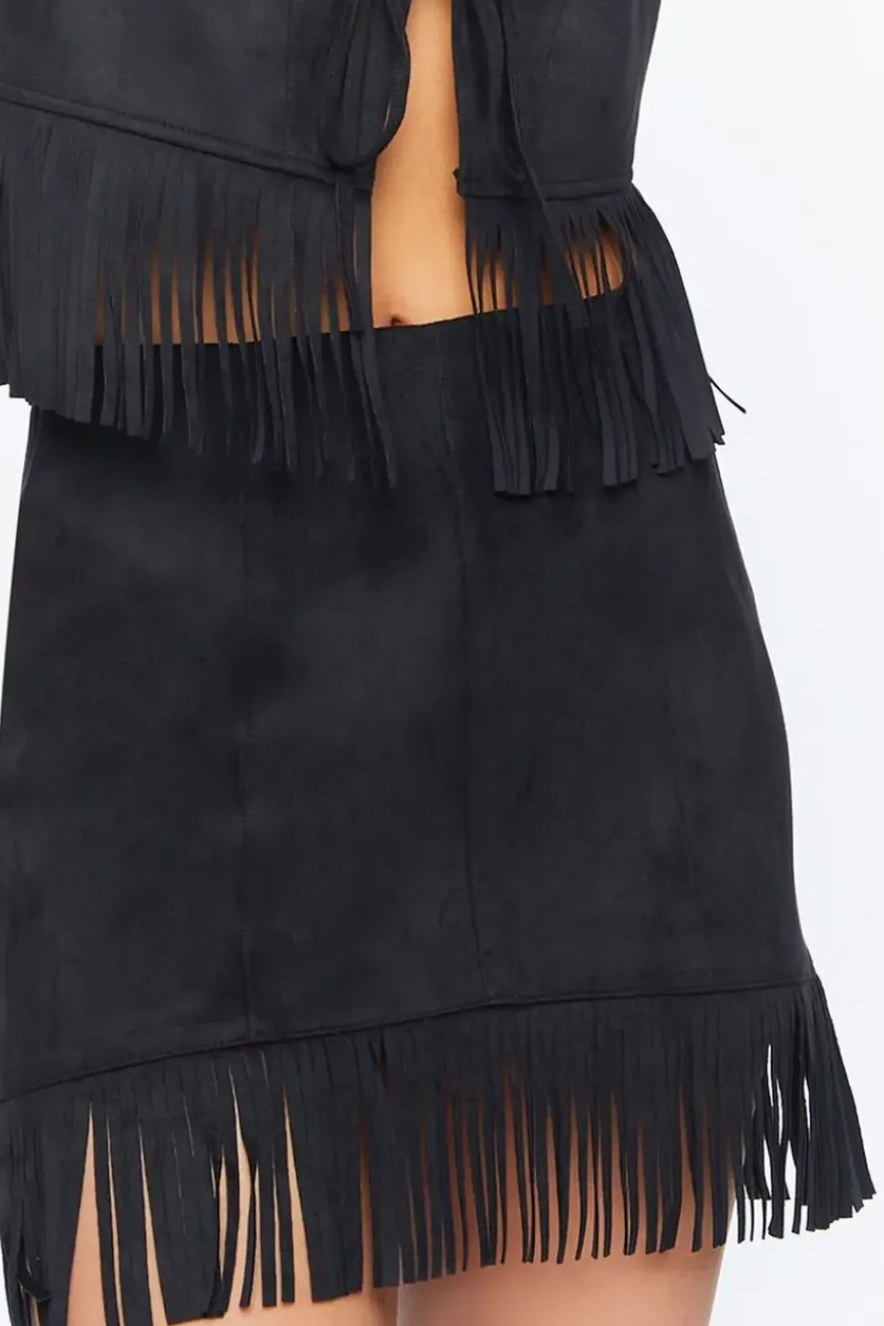 Faux Suede Fringe Skirt