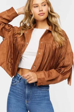 Faux Suede Fringe Trucker Jacket