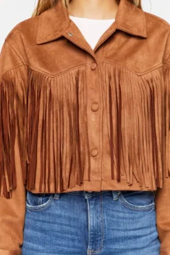Faux Suede Fringe Trucker Jacket