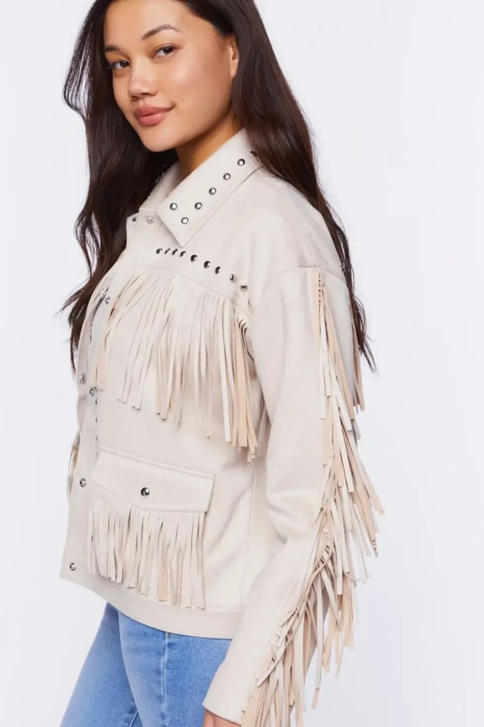 Faux Suede Fringe Trucker Jacket