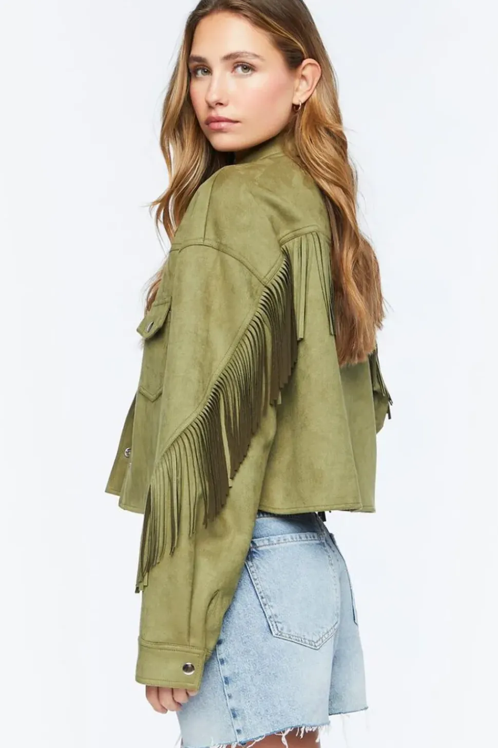 Faux Suede Fringe Trucker Jacket
