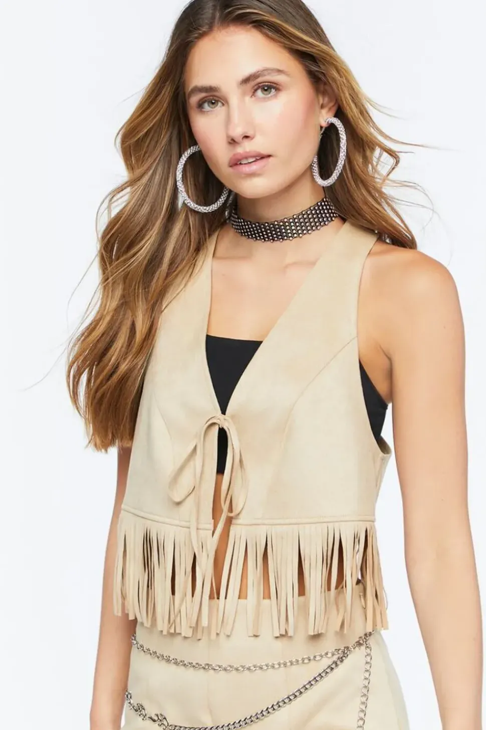 Faux Suede Fringe Vest