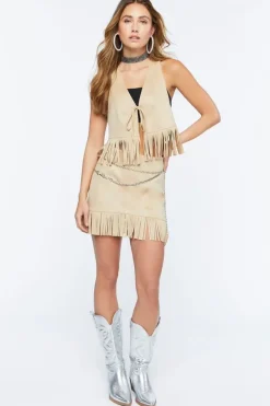 Faux Suede Fringe Vest