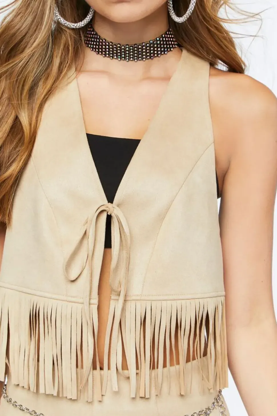 Faux Suede Fringe Vest