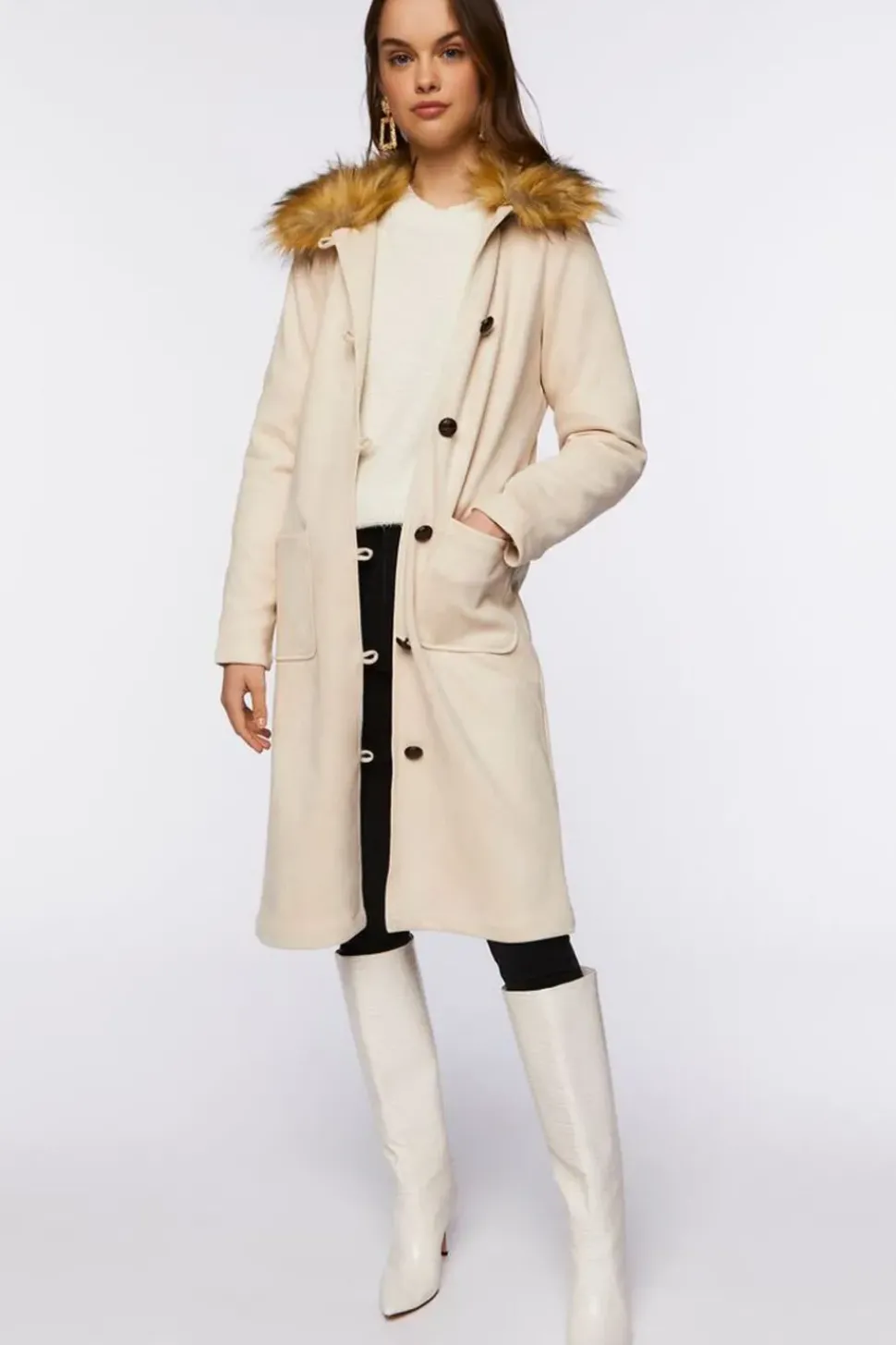 Faux Suede & Fur Longline Coat