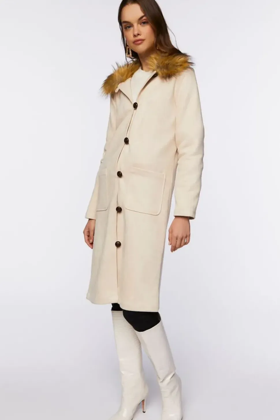 Faux Suede & Fur Longline Coat