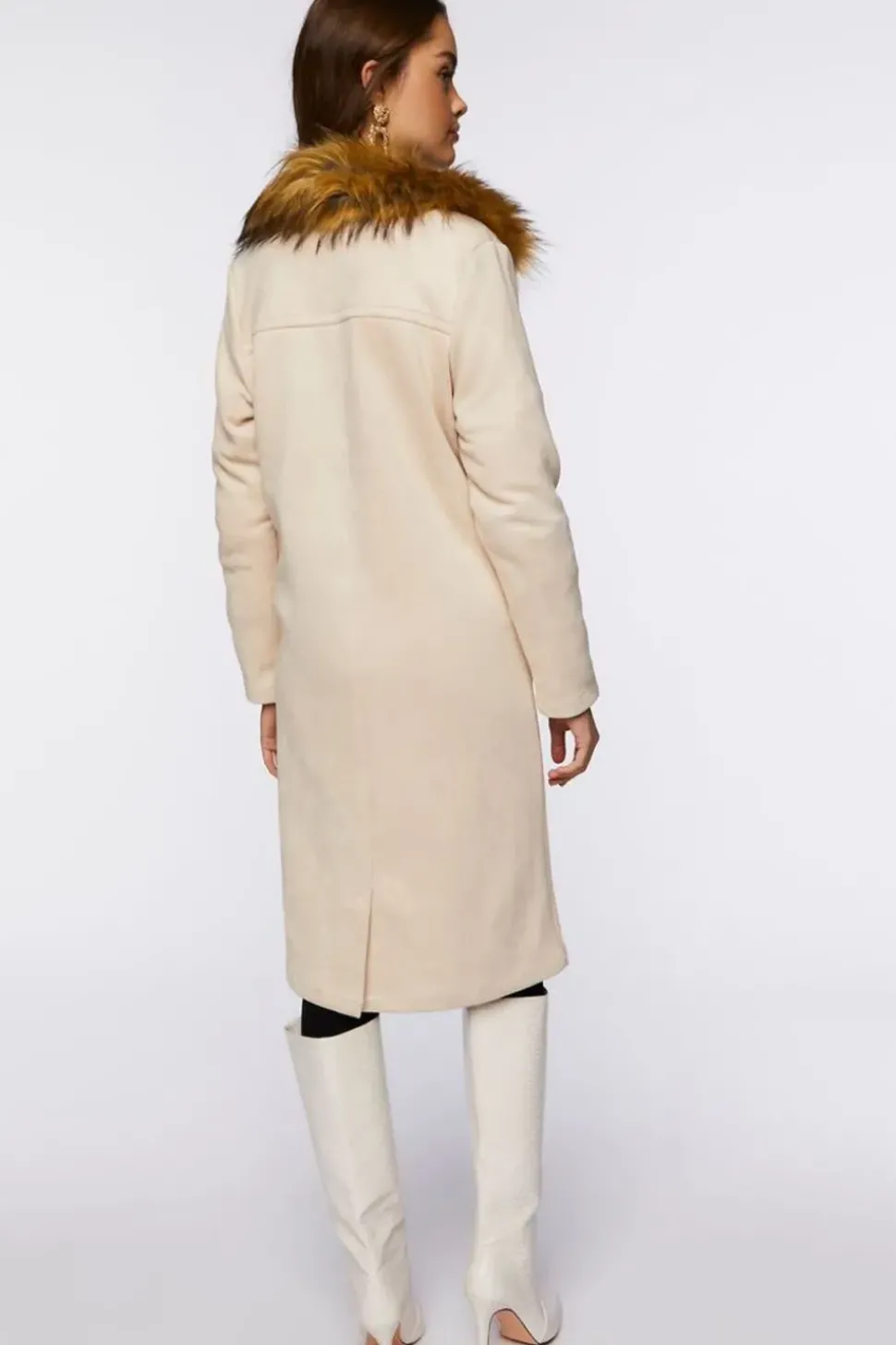 Faux Suede & Fur Longline Coat