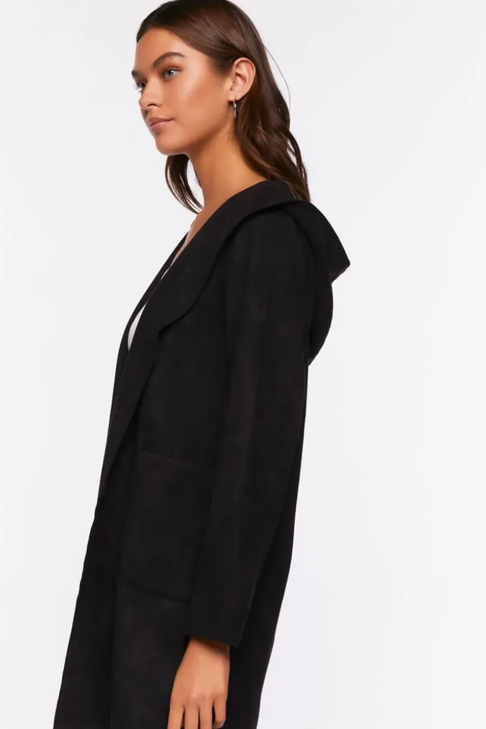 Faux Suede Hooded Longline Jacket