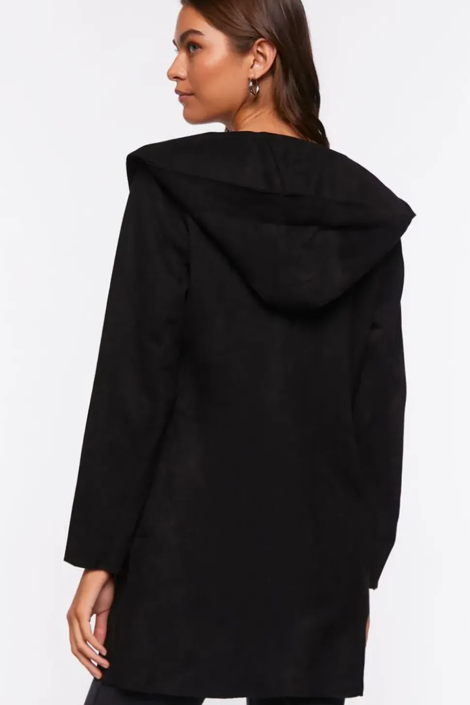 Faux Suede Hooded Longline Jacket