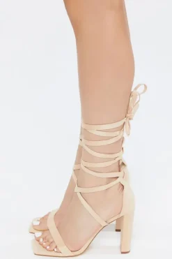 Faux Suede Lace-Up Block Heels