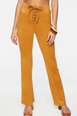 Faux Suede Lace-Up Flare Pants