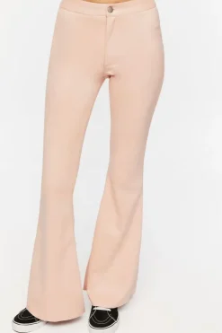 Faux Suede Mid-Rise Flare Pants