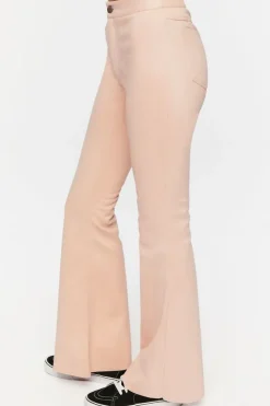 Faux Suede Mid-Rise Flare Pants