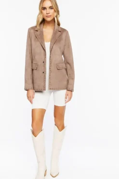 Faux Suede Peak Lapel Blazer
