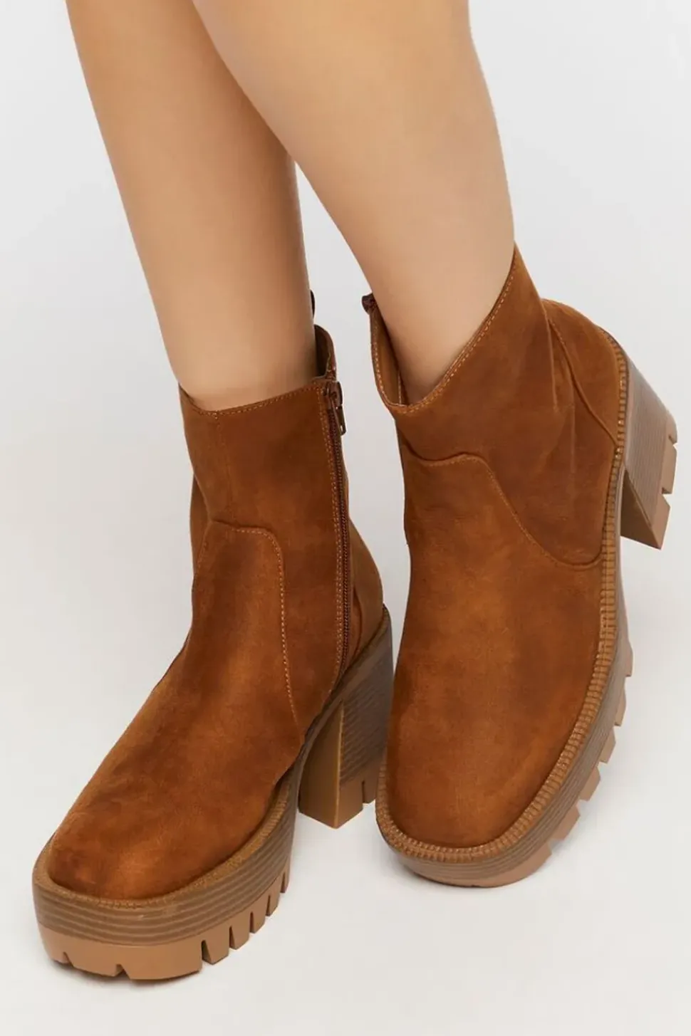 Faux Suede Platform Lug Booties