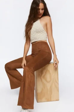 Faux Suede Split-Hem Pants