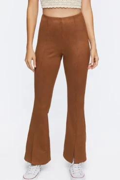 Faux Suede Split-Hem Pants