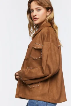 Faux Suede Studded Shacket