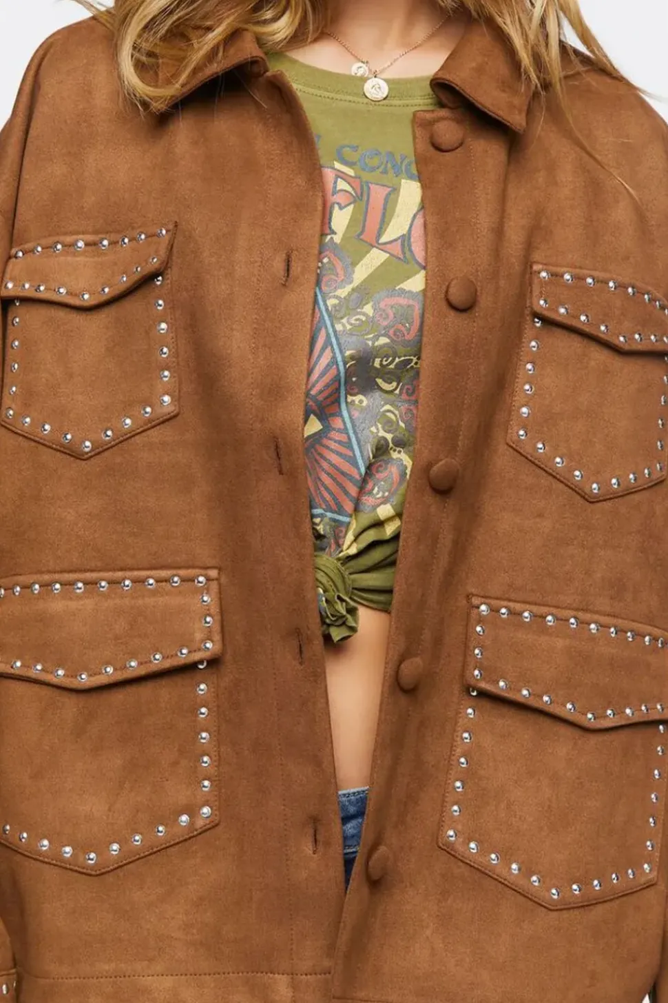 Faux Suede Studded Shacket