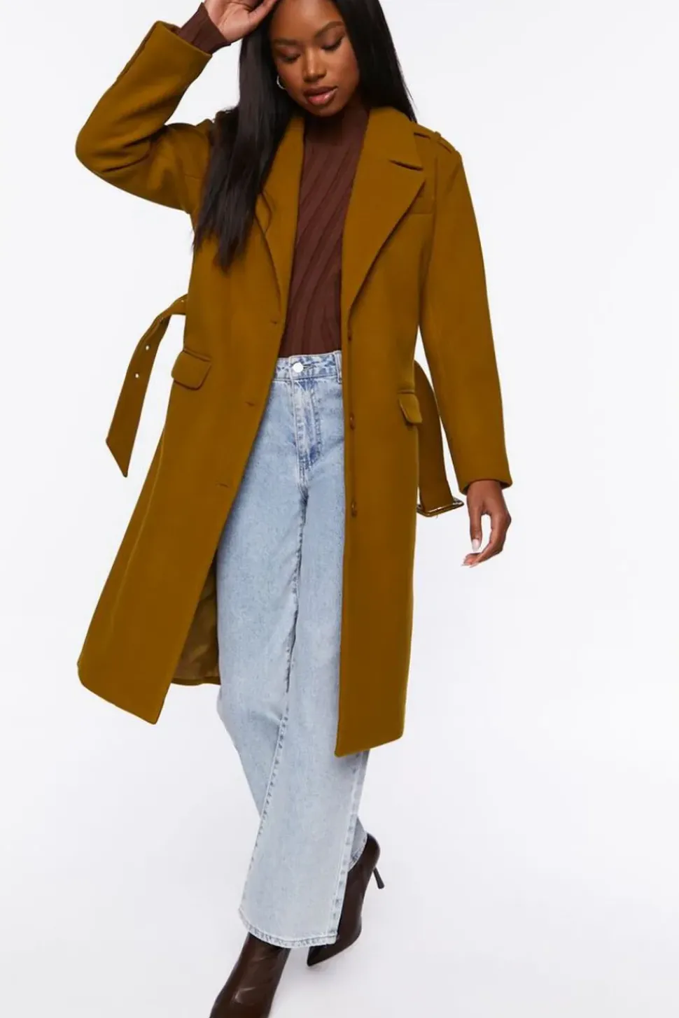 Faux Wool Belted Trench Coat