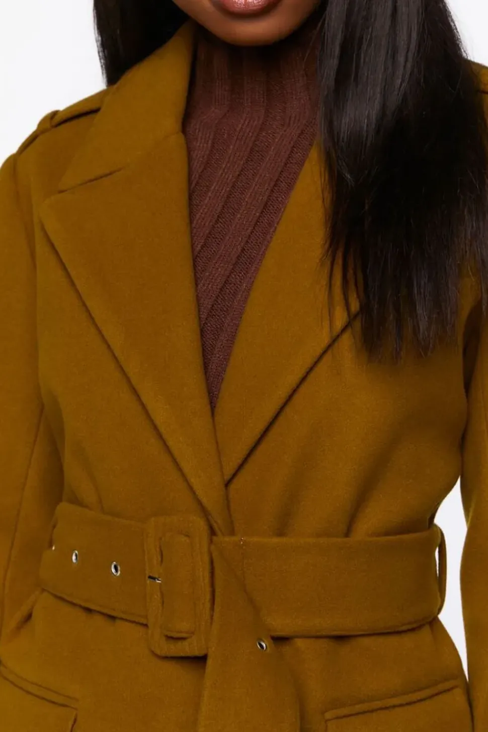 Faux Wool Belted Trench Coat