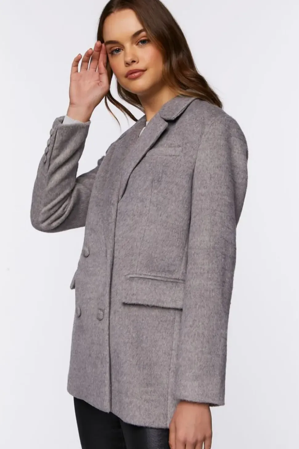 Faux Wool Double-Breasted Blazer