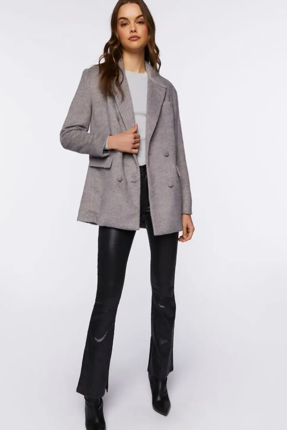 Faux Wool Double-Breasted Blazer