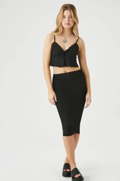 Fitted Mesh Midi Skirt