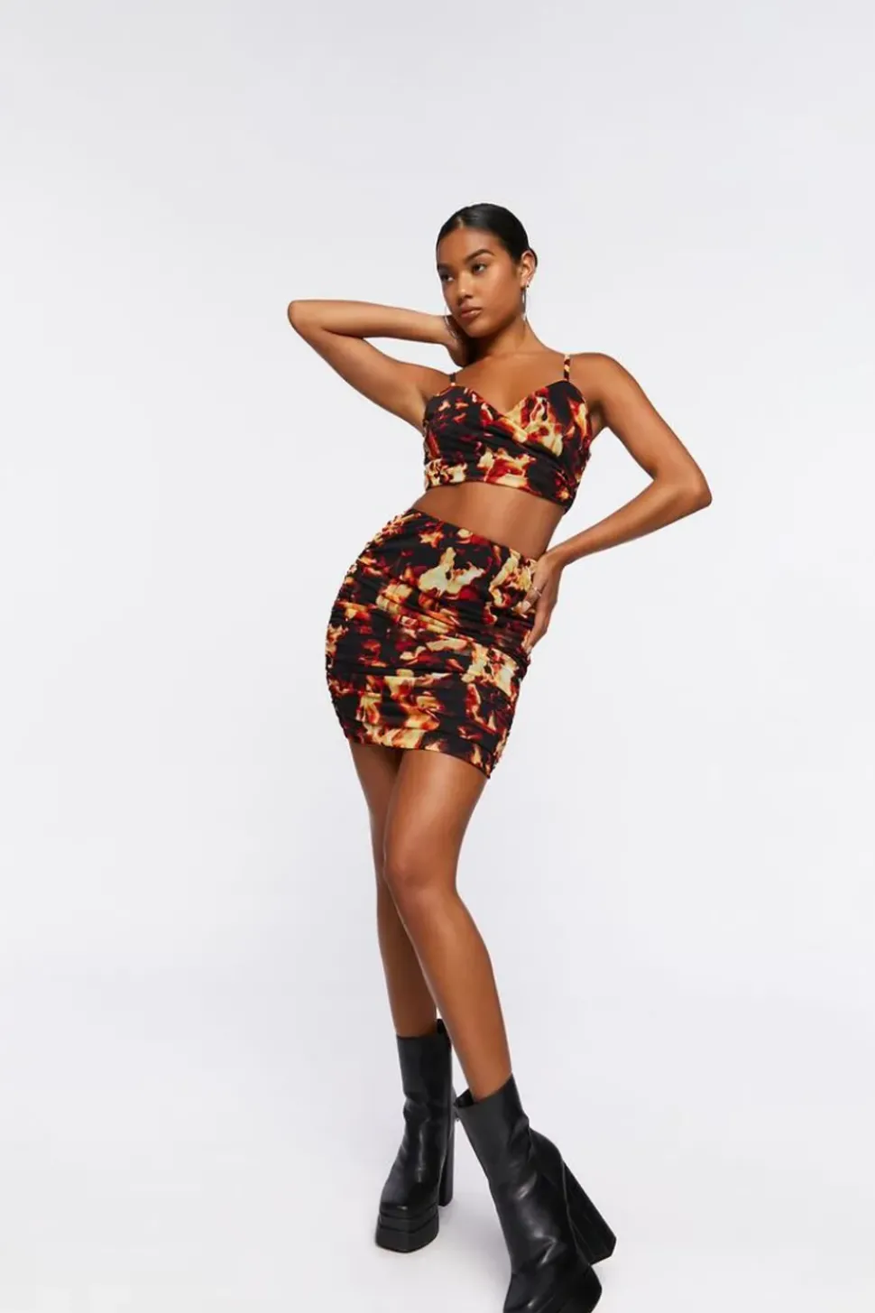 Flame Print Cropped Cami & Mini Skirt Set
