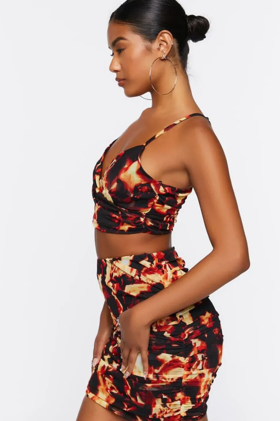 Flame Print Cropped Cami & Mini Skirt Set