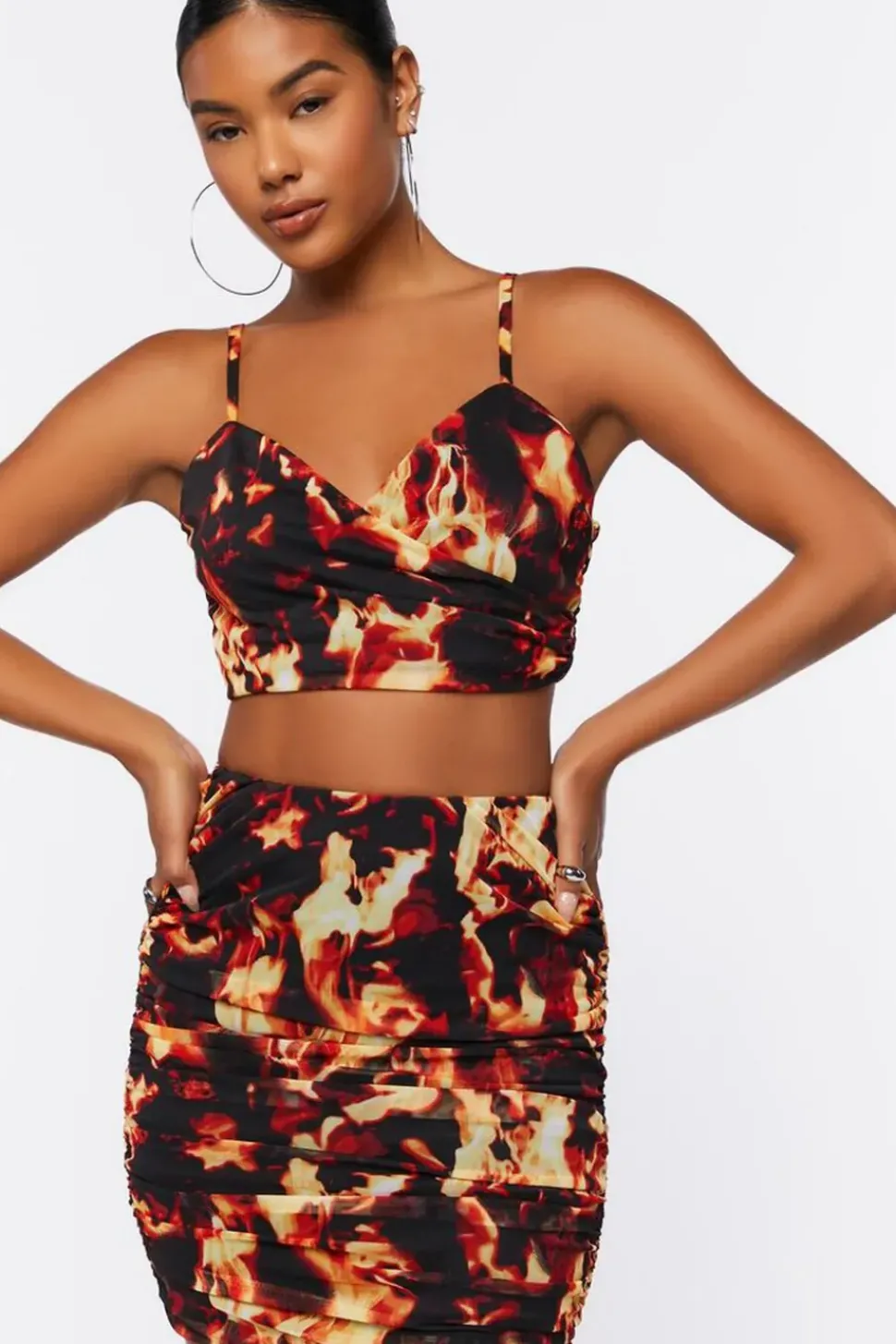 Flame Print Cropped Cami & Mini Skirt Set