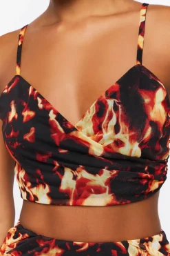 Flame Print Cropped Cami & Mini Skirt Set