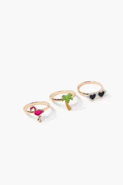Flamingo & Palm Tree Ring Set