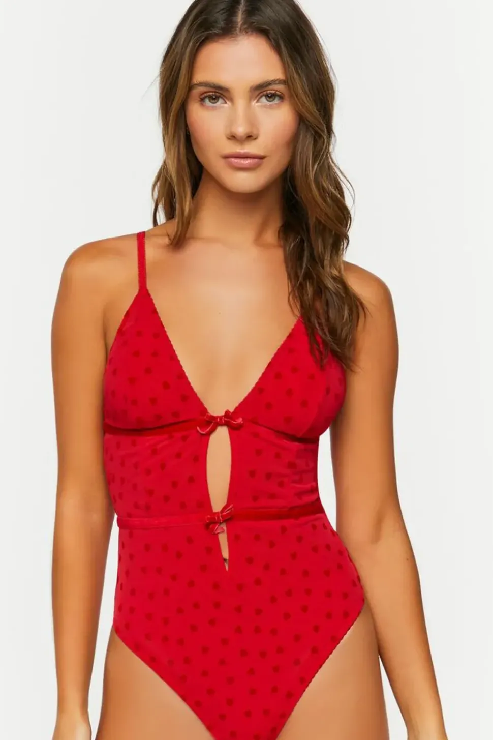 Flocked Heart Lingerie Bodysuit