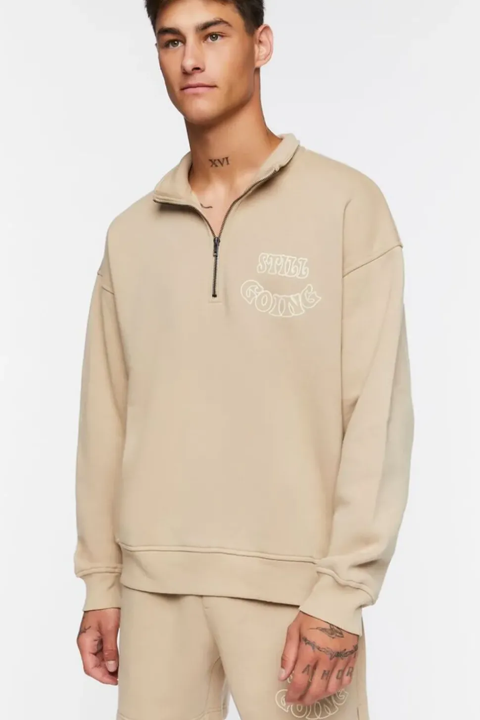 Flocked Still Going Graphic Half-Zip Pullover