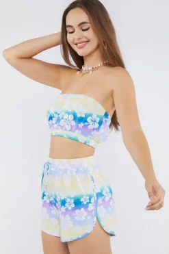 Floral Bandeau Crop Top & Shorts Set