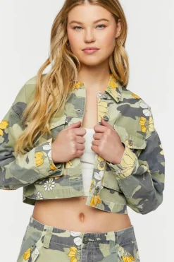 Floral Camo Print Trucker Jacket