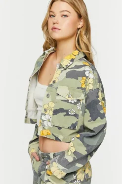 Floral Camo Print Trucker Jacket