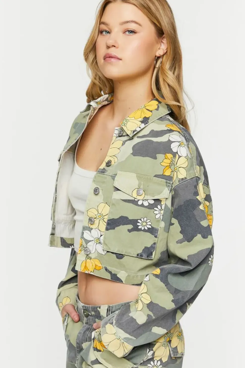 Floral Camo Print Trucker Jacket