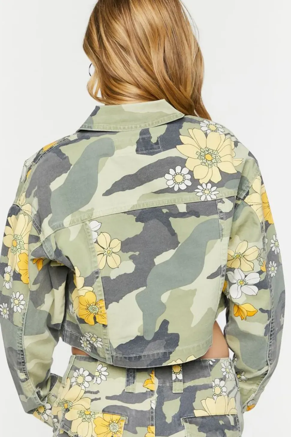 Floral Camo Print Trucker Jacket