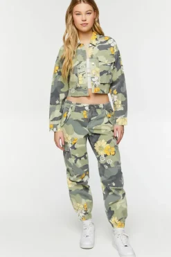 Floral Camo Print Trucker Jacket