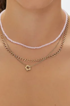 Floral Charm Layered Necklace Set