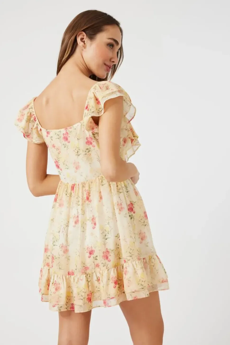 Floral Chiffon Flounce Mini Dress