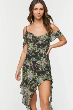 Floral Chiffon Off-The-Shoulder Dress
