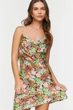 Floral Cowl Drawstring Cami Dress