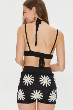 Floral Crochet Halter Cami & Shorts Set