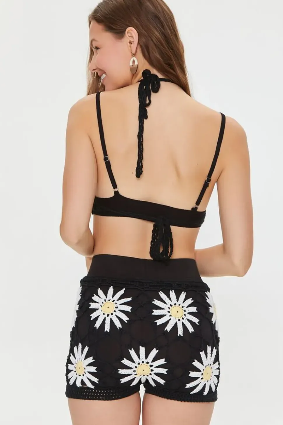 Floral Crochet Halter Cami & Shorts Set