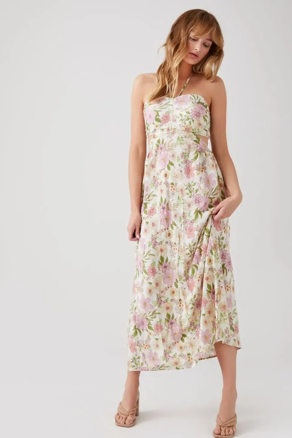 Floral Cutout Halter Midi Dress