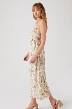 Floral Cutout Halter Midi Dress