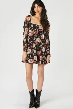 Floral Cutout Tiered Mini Dress
